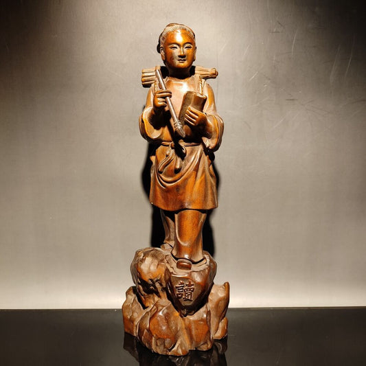 vintage Chinese Carved home decor Scholar sculpture Statue wood Christmas Wooden