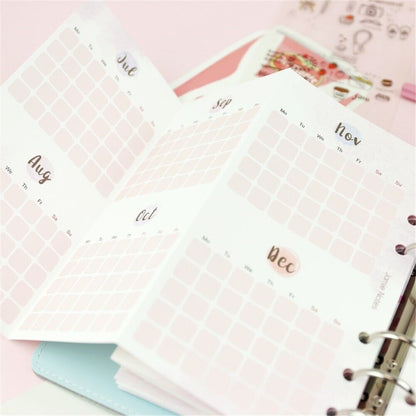 Yearly Monthly Planner Refill Papers A6 Three Fold DIY Notebook Hole Binder 5Pcs