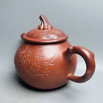 Vintage Chinese Yixing Purple Clay Teapot Zisha Ceramic Carving Plum Blossom Art