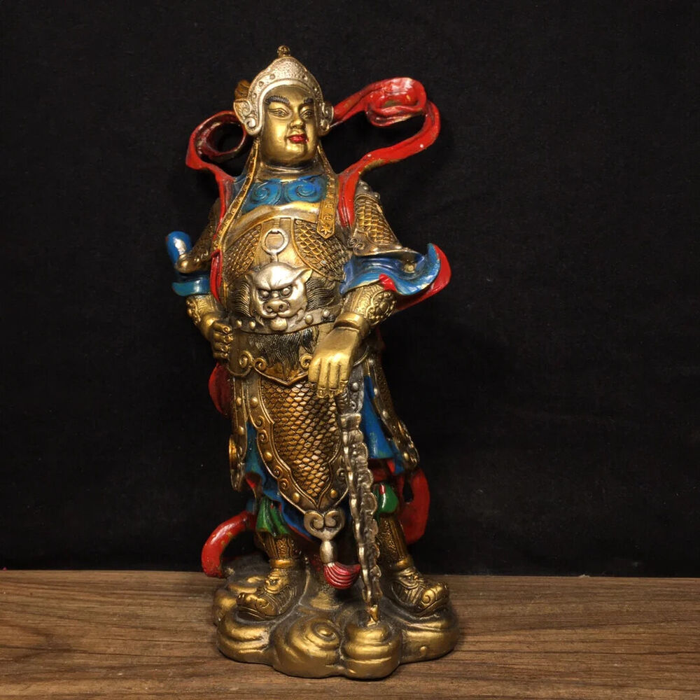 10" Tibet Temple Bronze Painted Guan Yu Veda Door Guardian God Hall Town house