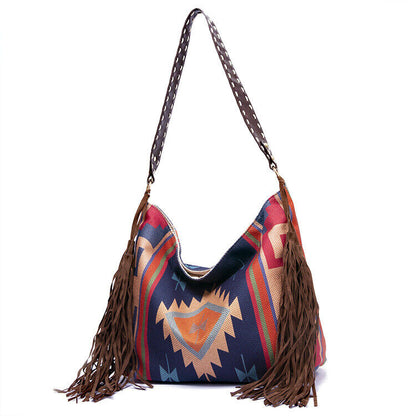 Large Hand-Woven Tassel Bag, Women's Canvas Tote Shoulder Bags RETRO