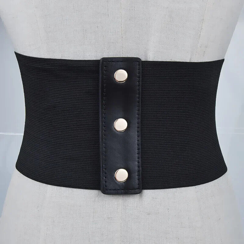 Women Corsets PU Leather Black Sexy Dress Jeans Waistband Wide Belts Cummerbunds