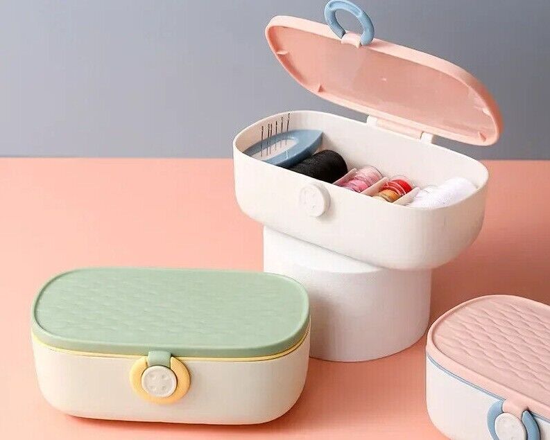 Sewing Kits Storage Box Plastic Double-Layer Knitting Needle Thread Bin 15.5x6cm
