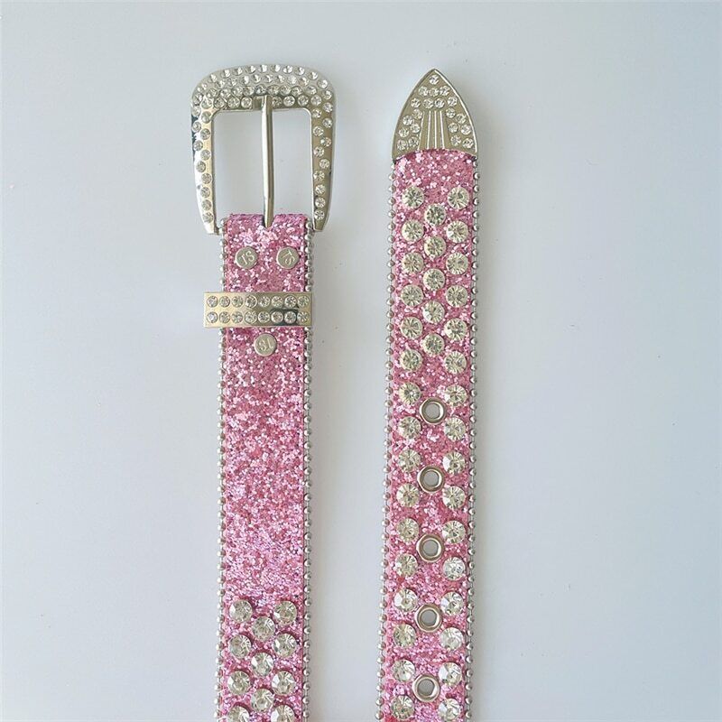 Women Punk Belt Rhinestone Skull Men Goth Western Cowboy Bling Jeans Strap 115cm