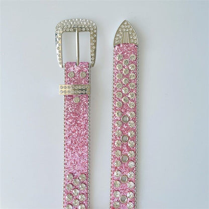 Women Punk Belt Rhinestone Skull Men Goth Western Cowboy Bling Jeans Strap 115cm