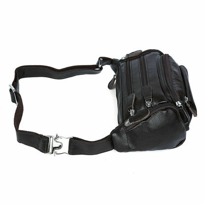 Coffee Men Real Cow Leather Small Belt Bum Bag Waist Fanny Pack Sport Backpack