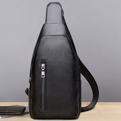 Black Sling Backpack Mens Genuine Leather Crossbody Chest Bag Sling Shoulder Bag