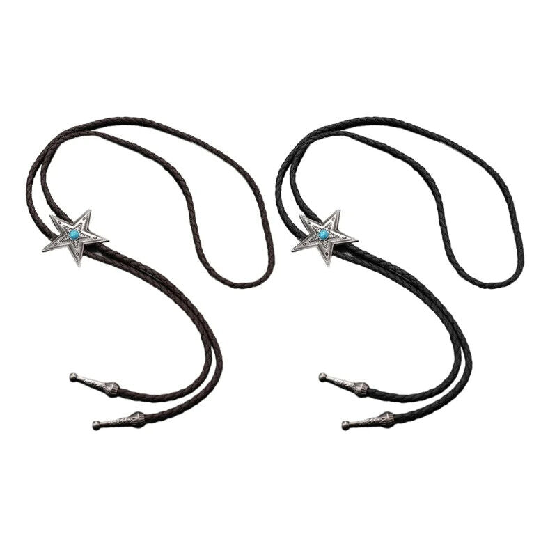 Men Bolo Tie Elegant Black Star Pendant Cowboy Necktie Western Necklace Costumes