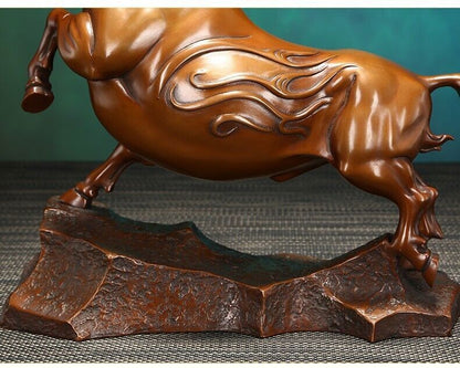 10" Chinese Red Copper Feng Shui Bull Oxen OX Strong Cattle Luck Sculpture craft