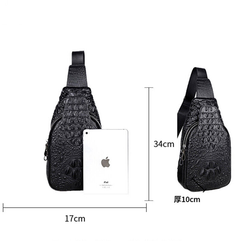 Men's Sling Backpack, 100% Genuine Leather Crocodile Crossbody Chest Bag Daypack