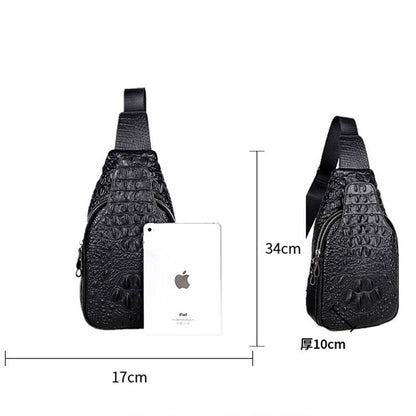 Men's Sling Backpack, 100% Genuine Leather Crocodile Crossbody Chest Bag Daypack