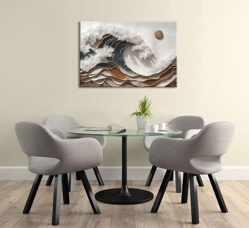 Abstract Ocean Wave Canvas Wall Art Boho Coastal Beach Poster 3D Prints Framed