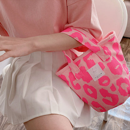 Pink Leopard Shoulder Bag Women's Totes Ladies Canvas Bags Handbag