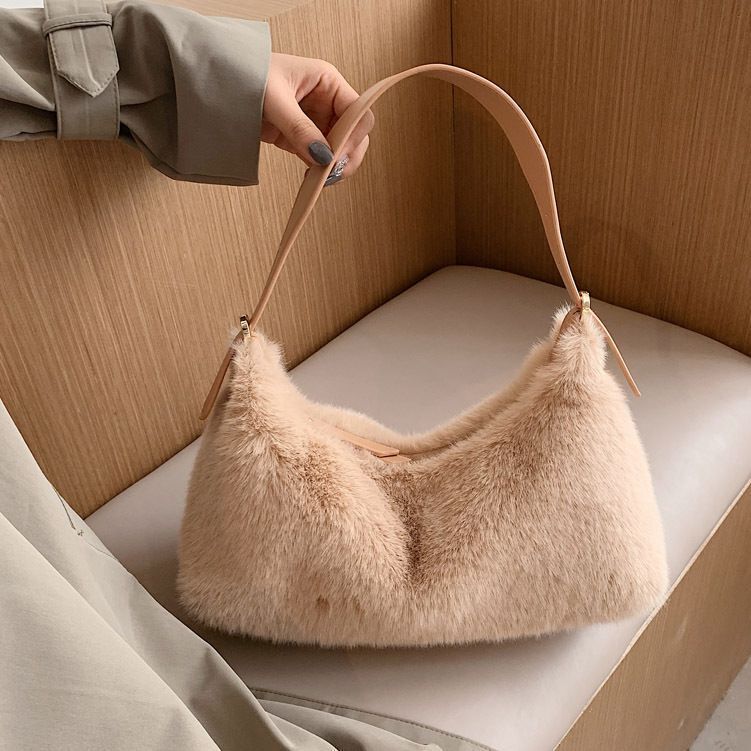 Faux Fur Shoulder Bags Small Soft Crossbody Winter Solid Luxury Warm Handbags