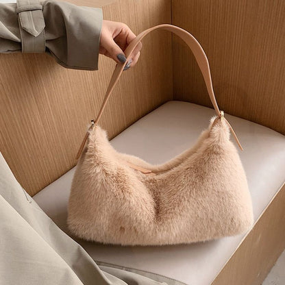 Faux Fur Shoulder Bags Small Soft Crossbody Winter Solid Luxury Warm Handbags