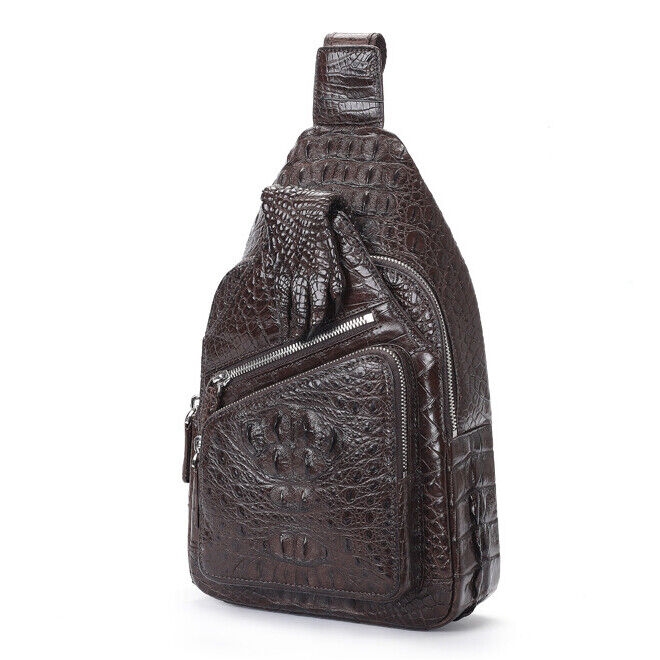 Real Crocodile Alligator Skin Leather Men's Crossbody Bag Luxury Sling Backpack