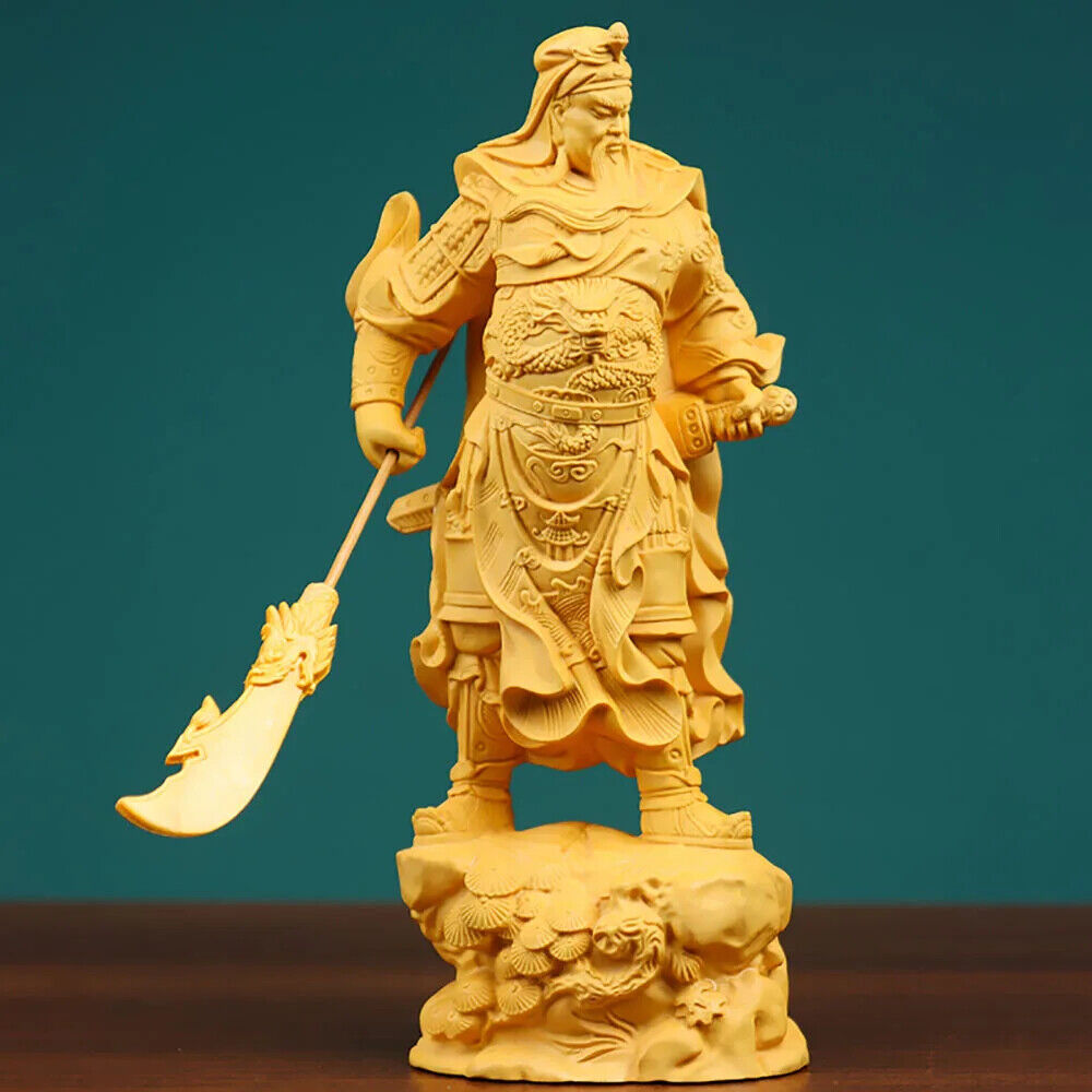 Wooden Guan Gong Guan Yu Boxwood Carving Guangong God Wealth Solid Figure Buddha