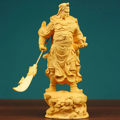 Wooden Guan Gong Guan Yu Boxwood Carving Guangong God Wealth Solid Figure Buddha