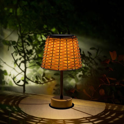 Handmade Rattan Solar Table Lamp for Outside LED Desk Waterproof Boho Decoration