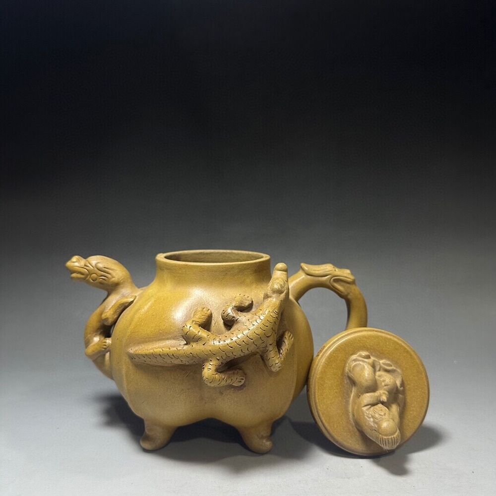 vintage chinese yixing purple clay teapot zisha ceremony carving Collectible art