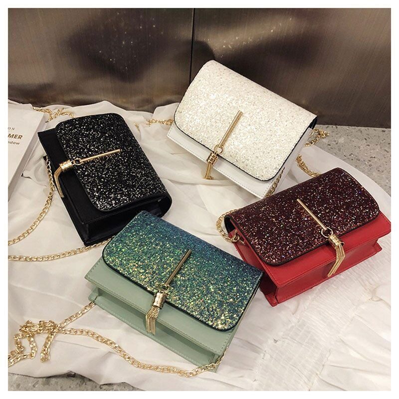 Women Bag Chain Shoulder Bag for Girl Gift Material Black Green Red