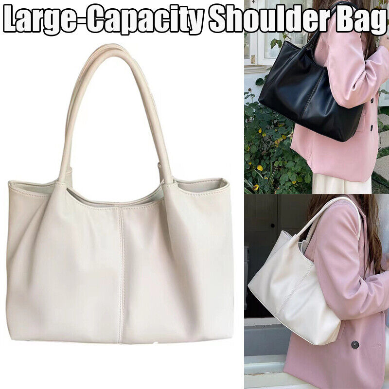 Women Bag Tote Bag Large-Capacity Shoulder Bag PU Leather Handbags Beige black