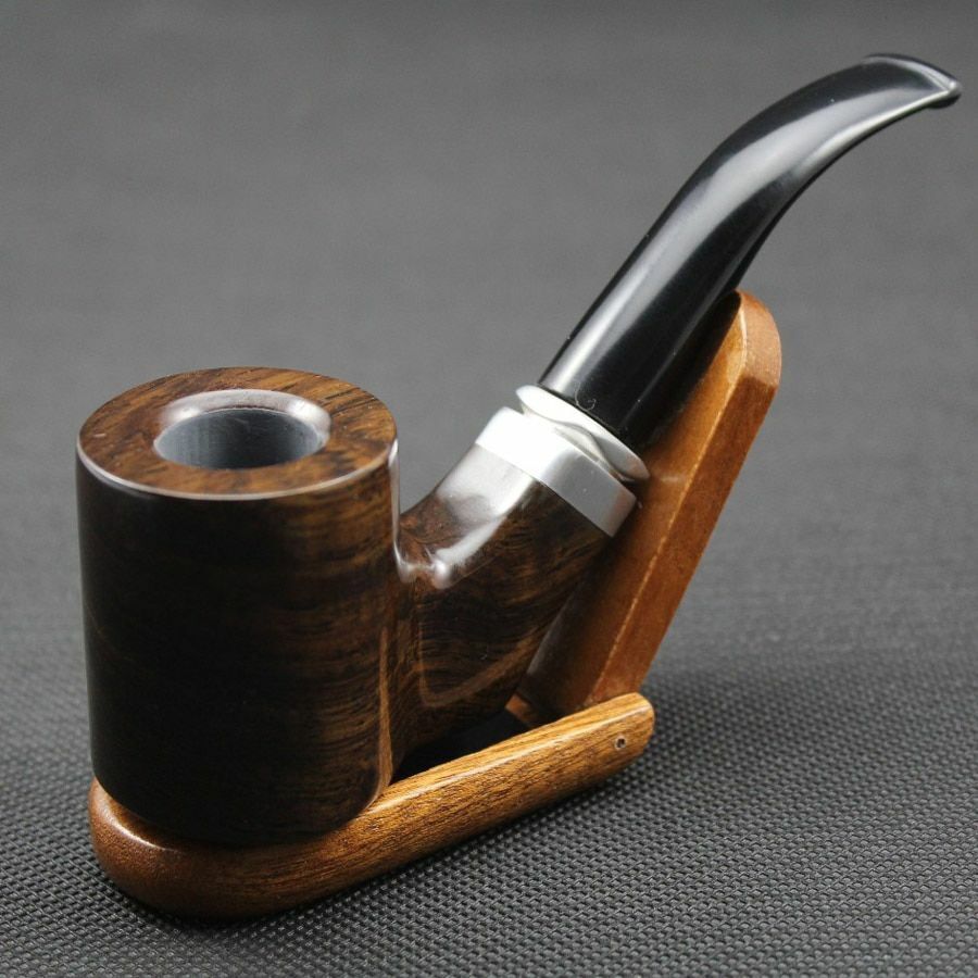 Tobacco Smoking Pipes Pouch Holder Filter Sets Handmade Ebony Wood Bent 150x52mm