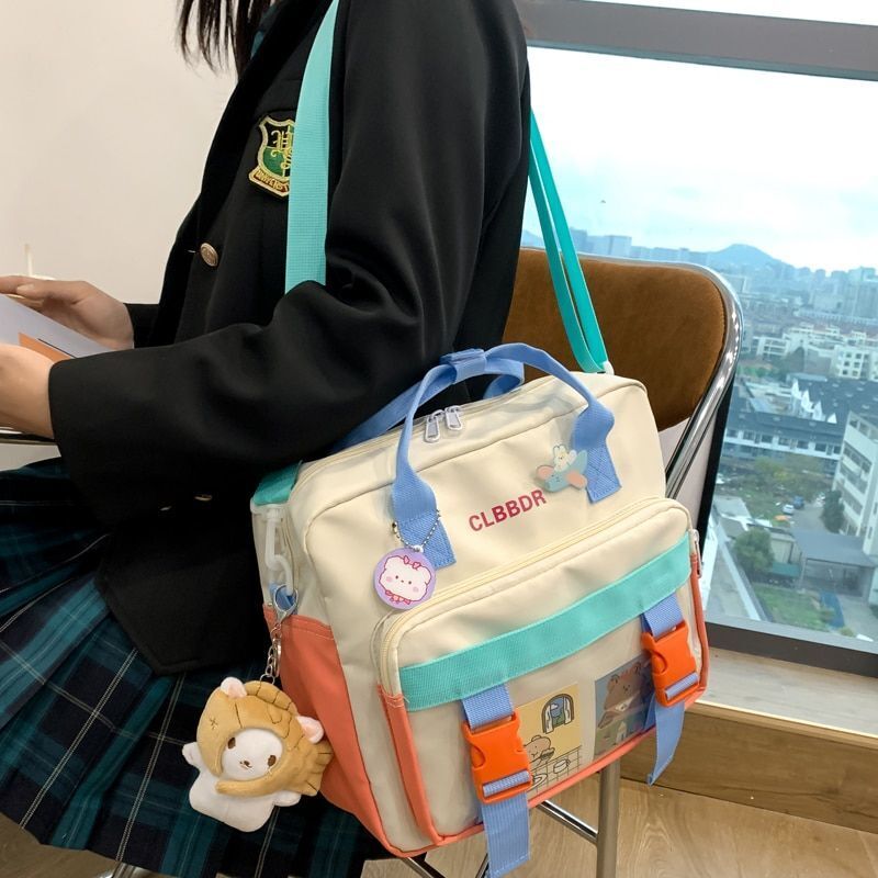 Contrast Colors Backpack Waterproof Nylon Buckle Small Traveling Bag 31*11*27 CM