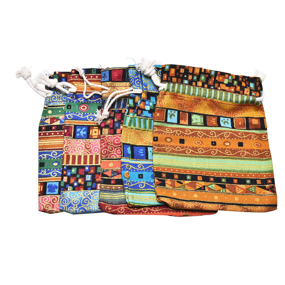 3Pcs 9.5x12cm Linen Bunt Tribal Tribe Drawstring Jewellery Gift Bags Pouches -ca