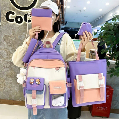 5 In 1 Women Backpack Pockets School Bag Teenage Girls Backpacks Bookbags