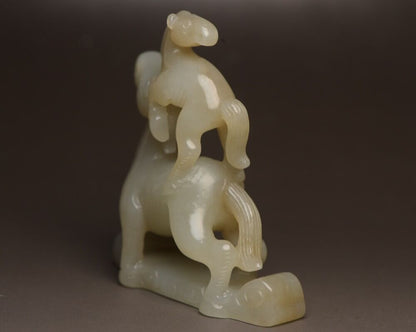 Chinese Hetian Jade Hand Carving Horse Statue Nice Figurines Collections Artwork