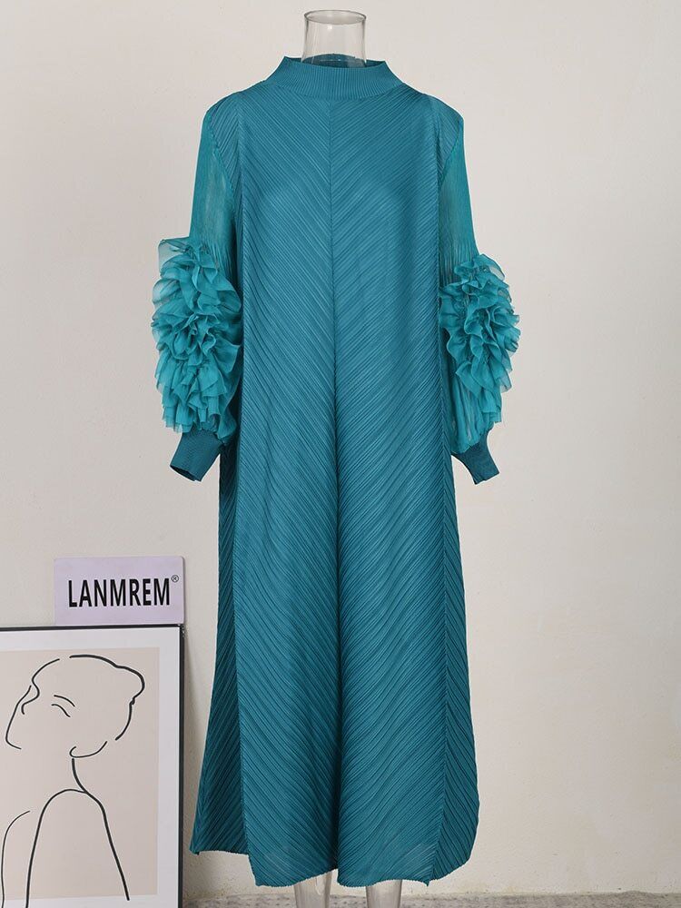 Dress Round Neck Spliced Full Sleeve Long Dresses Women Spring Clothes
