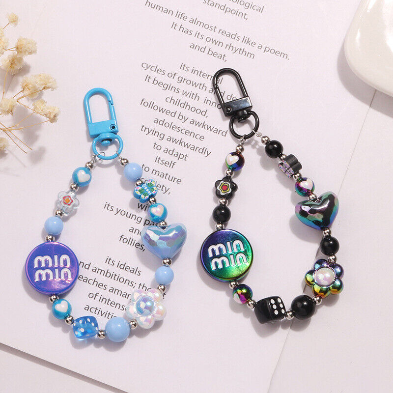 Acrylic Color-plated Heart Love Keychain Cute Flower Beaded Keyring Bag Pendant