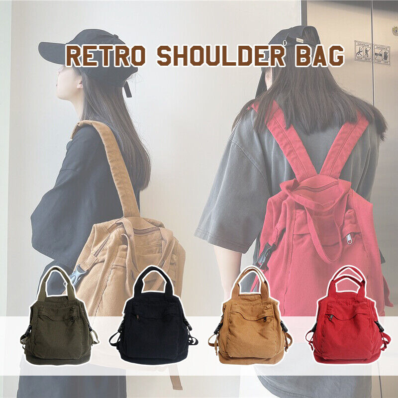 Unisex Students' Retro Backpack Shoulder Bag Schoolbag Solid Color