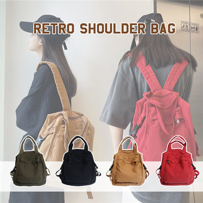 Unisex Students' Retro Backpack Shoulder Bag Schoolbag Solid Color