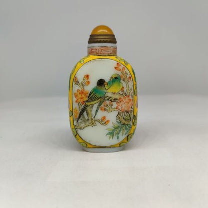 vintage chinese peking glass snuff bottle hand painted parrot bird flower qing