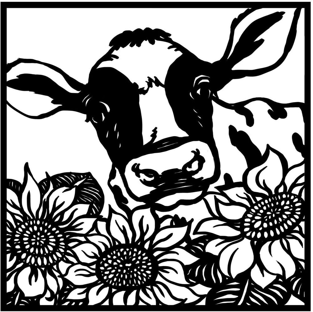 Farmhouse Metal Wall Art Rustic Cow with Sunflowers Wall Sculpture Decor