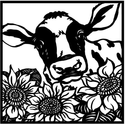 Farmhouse Metal Wall Art Rustic Cow with Sunflowers Wall Sculpture Decor