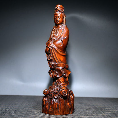 Wooden Carving Rosary Kwan Yin Statues Boxwood Sculptures Buddha Home Decor Art