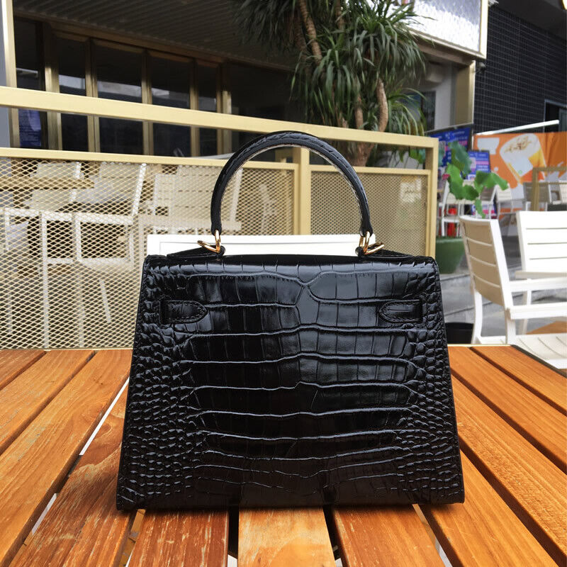19/22/25cm Croc Effect Real Leather Flap Shoulder bag Tote Clutch Purse Fashion