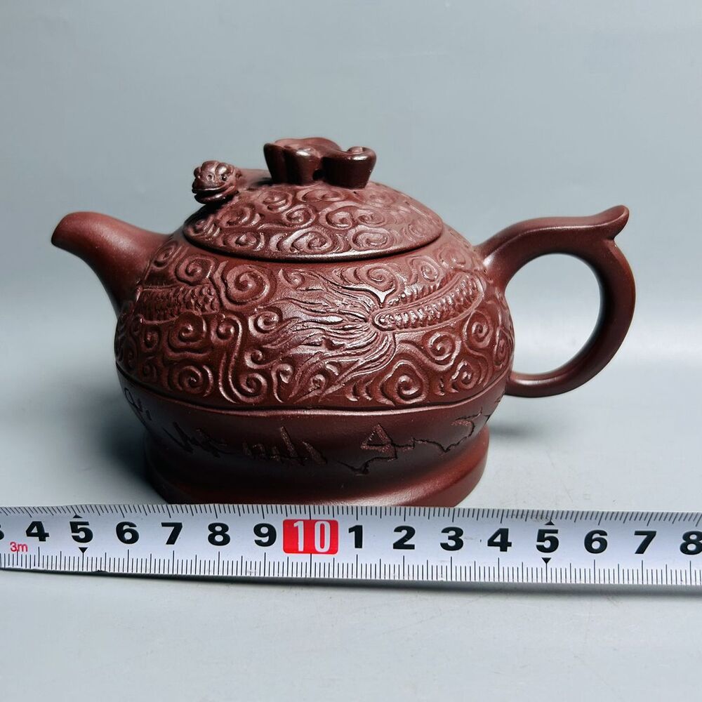 Vintage Chinese Yixing Purple Clay Teapot Zisha Ceramic Carving Dragon Teaware