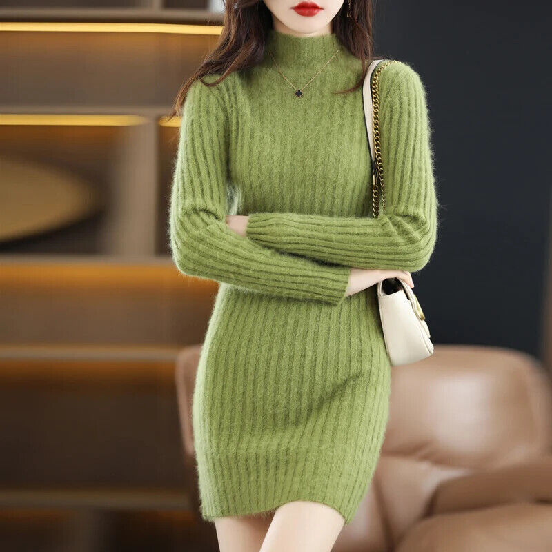 Women's 100% Pure Mink Cashmere Sweater Mink Fleece Dress Sweater Long