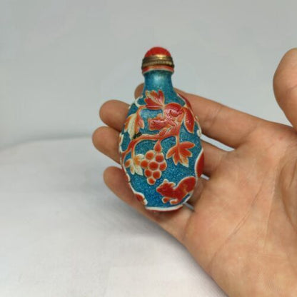 collection Beijing chinese glass snuff bottle carved squirrel statue carving red
