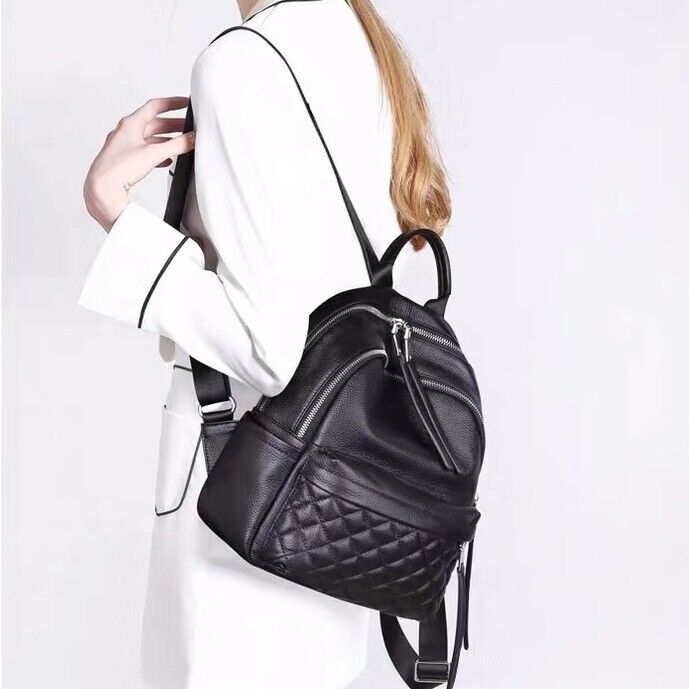 Top Cow Leather Black Backpack, Soft Leather Women's rucksack Travel Bag