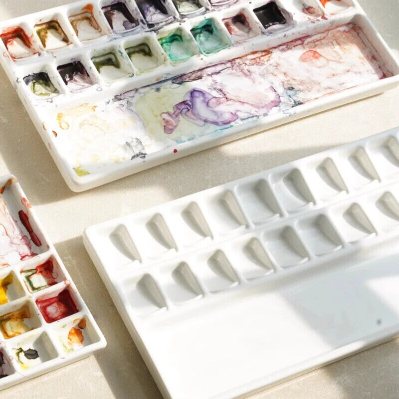 Watercolor Palette Ceramic Oil Painting White Porcelain Shell Color Mixing Plate