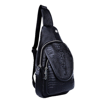 Men's Sling Backpack, 100% Genuine Leather Crocodile Crossbody Chest Bag Daypack