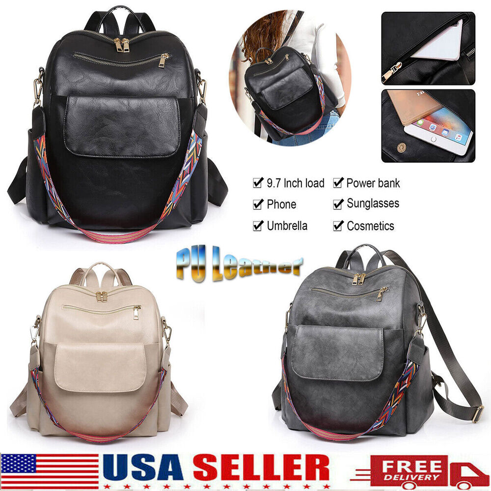 Women's PU Leather Vintage Backpacks Travel Satchel Large Capacity Bag