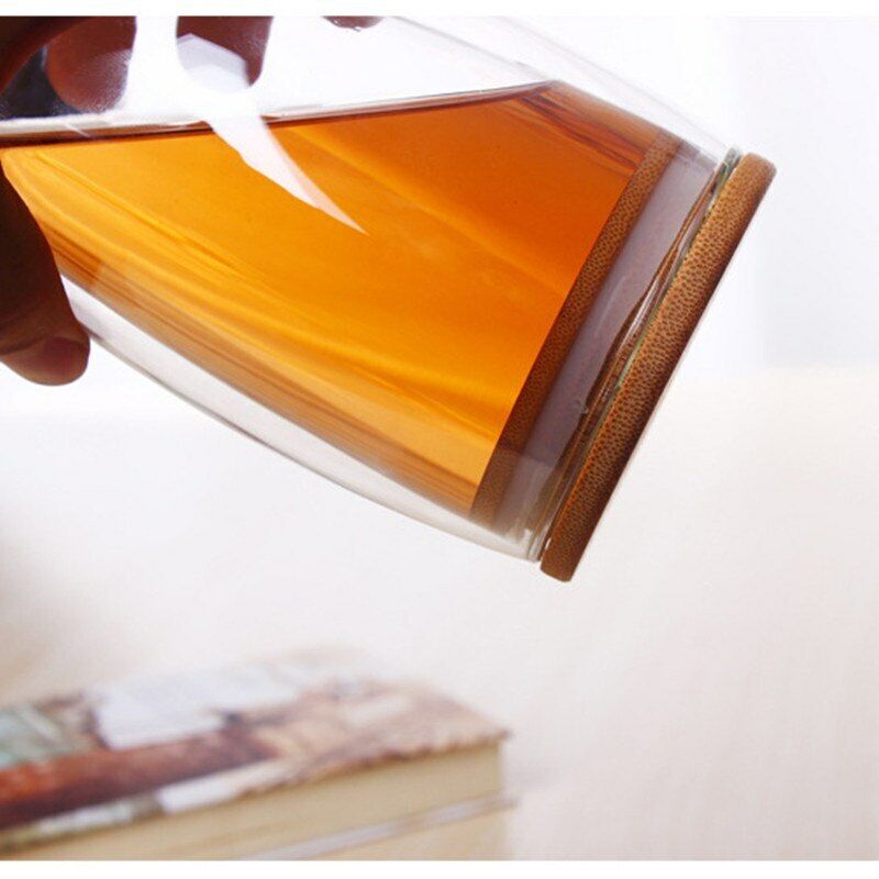 Double Glass Cup Coffee Mugs Tea Cup Tea Set Transparent Heat-resistant Wood Lid