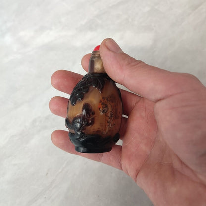 Chinese Carved Glass Snuff Bottle Inside Painting Tiger Sculpture Statue Rare