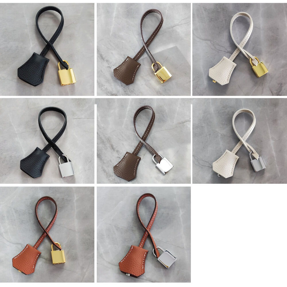 Real Cowhide Leather Clochette Bag Charm Gold/ Silver Padlock & Key for Handbags